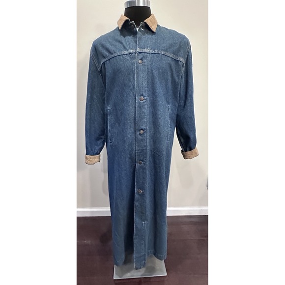 VTG 1980s Levi Strauss Made In USA Denim Cowboy Duster Coat Corduroy Mens Large - Picture 1 of 16